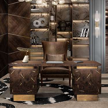 BARAKA DESK, DUKONO ARMCHAIR, HORUS SUSPENSION LIGHT